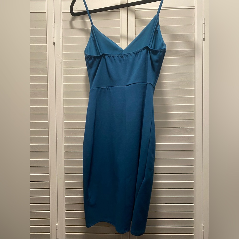 Lulu's Teal Asymmetrical Ruched Mini Dress - Picture 3 of 4